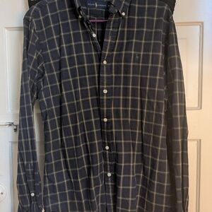 Ralph Lauren Men's Navy Plaid Button Up ~ Sz Medium
